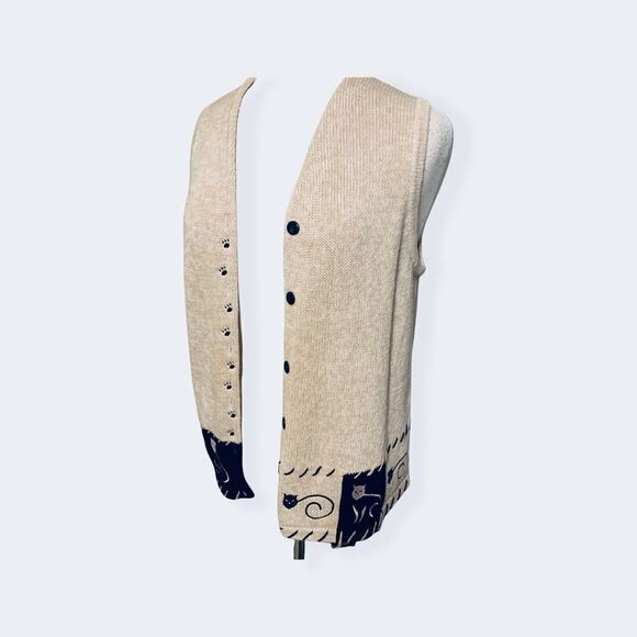 Christopher & Banks Sweater Vest Cat Embroidered size Medium - Picture 6 of 8